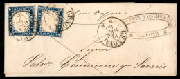 Regno - Vittorio Emanuele II - 15 Cent (11) - Due Colori Diversi Tete Beche Su Testatina Di Lettera Da Genova A Cefalù D - Autres & Non Classés