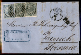 Regno - Vittorio Emanuele II - 20 Cent Su 15 (25) + Due 5 Cent De La Rue (16) - Lettera Da Firenze A Zurigo Del 23.12.66 - Andere & Zonder Classificatie