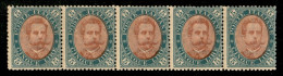 Regno - Umberto I - 1889 - 5 Lire Umberto (49) - Striscia Di Cinque - Gomma Integra (375) - Otros & Sin Clasificación