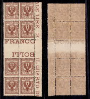 Regno - Vittorio Emanuele III - 1901 - 2 Cent Floreale (69) - Blocco Angolare Di 8 Con Interspazio Al Centro - Filigrana - Andere & Zonder Classificatie