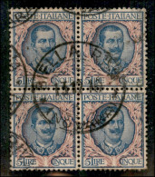 Regno - Vittorio Emanuele III - 1901 - 5 Lire Floreale (78) - Quartina Usata - Ottimamente Centrata - Sonstige & Ohne Zuordnung