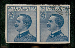 Regno - Vittorio Emanuele III - 1908 - 25 Cent Michetti (83e) Non Dentellato - Coppia Orizzontale Usata In Angolo - Pezz - Other & Unclassified