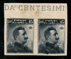 Regno - Vittorio Emanuele III - 1911 - 15 Cent Michetti (96e - Stampa Difettosa) - Coppia Bordo Foglio Non Dentellata -  - Autres & Non Classés