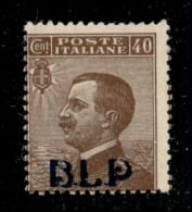 Regno - B.L.P - 1921 - 40 Cent (4A) - Soprastampa Azzurro Nera - Gomma Originale - Diena (300) - Autres & Non Classés