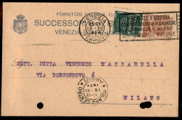 Regno - Francobolli Pubblicitari - 30 Cent Columbia (9) Isolato Su Cartolina Da Venezia A Milano Del 15.12.24 (240) - Other & Unclassified