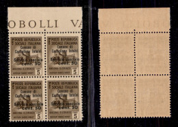 Emissioni Locali - Castiglione D'Intelvi - 1945 - 5 Cent + 50 (1) - Quartina Bordo Foglio - Gomma Integra (500+) - Other & Unclassified