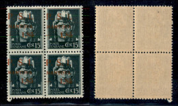C.L.N. - Mantova - 1945 - 15 Cent + 1,85 Lire (2f - Varietà) In Quartina Con Soprastampe A Sinistra (oblique) - Punto Pi - Autres & Non Classés