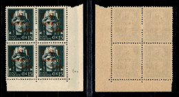 C.L.N. - Mantova - 1945 – 15 Cent + 1.85 Lire (2) – Quartina Angolare Con Errore Mantoya (2u) In Basso A Destra – Gomma  - Sonstige & Ohne Zuordnung