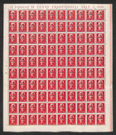 C.L.N. - Mantova - 1945 - 2 Lire + 6 (8 Varietà) Con Soprastampe Oblique - Intero Foglio Di 100 Con Tutti Gli Errori E L - Sonstige & Ohne Zuordnung