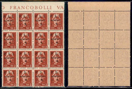 C.L.N. - Mantova - 1945 - 2 Lire + 6 (8) - Blocco Di 16 Bordo Foglio (pos. 5/48) Con Diversi Errori Di Composizione - Go - Other & Unclassified