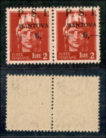 C.L.N. - Mantova - 1945 - 2 Lire + 6 (8e + 8e Varietà O) - Coppia Orizzontale Con Soprastampe In Alto (oblique) - Barret - Sonstige & Ohne Zuordnung