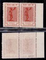 C.L.N. - Valle Bormida - 1945 - 20 Cent Perseo (10bb + Varietà M + 10bb) - Coppia Bordo Foglio Con Parti Delle Due Diver - Other & Unclassified