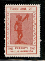 C.L.N. - Valle Bormida - 1945 - 20 Cent Perseo (10m) Con Virgola Dopo Cent - Sempre Senza Gomma (100) - Other & Unclassified