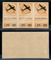 Corpo Polacco - 1946 - 25 Lire + 100 Poczta Lotnicza (3 A) - Non Dentellato - Striscia Di Tre - Gomma Integra - Piega Or - Andere & Zonder Classificatie