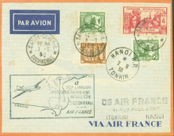 Cachet 1ère Liaison Postale Aérienne Régulière Saigon Hanoi Par Air France Enveloppe Par Avion CAD Saigon 1 8 1938 - Luchtpost