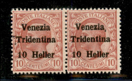 Occupazioni I Guerra Mondiale - Trentino-Alto Adige - 1918 - 10 Heller Su 10 Cent (29 - Varietà) - Coppia Con Spazi Tipo - Sonstige & Ohne Zuordnung