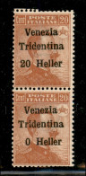 Occupazioni I Guerra Mondiale - Trentino-Alto Adige - 1918 - 20 Heller Su 20 Cent (30 + 30c) - Coppia Verticale Senza 2  - Otros & Sin Clasificación