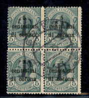 Occupazioni I Guerra Mondiale - Trentino-Alto Adige - Bolzano 1 - 1919 - T Su 5 Cent Su 5 (12) - Quartina Usata A Gries - Other & Unclassified