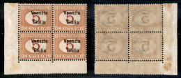 Occupazioni I Guerra Mondiale - Venezia Giulia - 1918 - 5 Cent Segnatasse (1) - Quartina Angolare - Gomma Integra - Otti - Andere & Zonder Classificatie