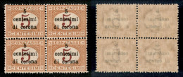 Occupazioni I Guerra Mondiale - Trento E Trieste - 1919 - 5 Cent Su 5 Segnatasse (1) In Quartina - Gomma Integra - Ottim - Sonstige & Ohne Zuordnung