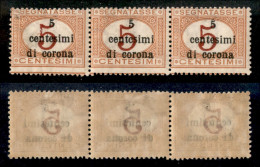 Occupazioni I Guerra Mondiale - Trento E Trieste - 1919 - 5 Cent Su 5 Segnatasse (1 + 1d + 1) - Striscia Di 3 - Errore T - Other & Unclassified