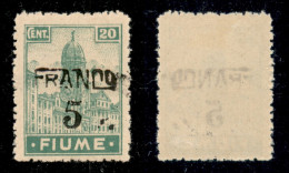 Occupazioni I Guerra Mondiale - Fiume - 1919 - Franco 5 Su 20 Cent (C75 Varietà - Carta C) - Doppio Punto Dopo 5 - Gomma - Autres & Non Classés