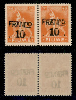 Occupazioni I Guerra Mondiale - Fiume - 1919 - Franco 10 Su 45 Cent (C77p - Carta C) - Coppia Orizzontale Con Soprastamp - Autres & Non Classés