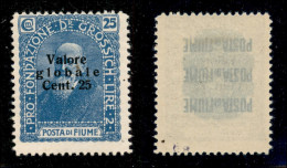 Occupazioni I Guerra Mondiale - Fiume - 1920 - 25 Cent Su 25 Valore Globale (103a - Celeste) - Gomma Originale (110) - Sonstige & Ohne Zuordnung