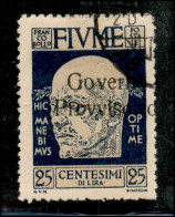 Occupazioni I Guerra Mondiale - Fiume - 1921 - 25 Cent Governo Provvisorio (153oh) Con Soprastampa A Destra (o A Cavallo - Other & Unclassified