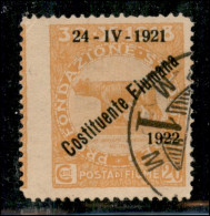 Occupazioni I Guerra Mondiale - Fiume - 1922 - 20 Cent Costituente (182 Varietà)  Usato - Dentellatura Sinistra Spostata - Other & Unclassified