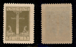 Occupazioni I Guerra Mondiale - Fiume - 1923 - 3 Lire San Vito (200) - Gomma Integra (200) - Sonstige & Ohne Zuordnung
