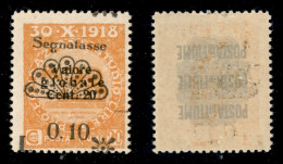 Occupazioni I Guerra Mondiale - Fiume - 1921 - L. 0,10 Su 20 Cent Segnatasse (18oa) Con Soprastampa In Basso (a Cavallo) - Other & Unclassified