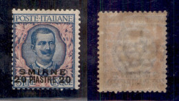 Uffici Postali All'Estero - Levante - Smirne - 1909 - 20 Piastre Su 5 Lire Floreale (7) - Gomma Originale - Other & Unclassified