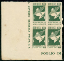 Colonie - Africa Orientale Italiana - 1941 - Franchigia Militare (1) - Quartina Angolo Di Foglio - Piega Diagonale Che A - Otros & Sin Clasificación