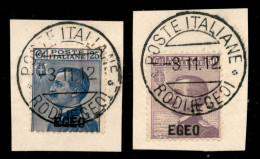 Colonie - Egeo - Emissioni Generali - 1912 - Soprastampati (1/2) - 2 Valori Usati A Rodi (8.11.12) Su Frammenti - Otros & Sin Clasificación