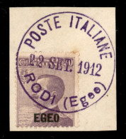 Colonie - Egeo - Emissioni Generali - 1912 - 50 Cent Michetti (2) Usato Su Frammento A Rodi (viola) Nel Giorno D'emissio - Sonstige & Ohne Zuordnung