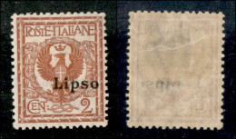 Colonie - Egeo - Lipso - 1912 - 2 Cent Floreale (1 Varietà) - Soprastampa A Destra - Gomma Originale - Non Catalogato - Autres & Non Classés