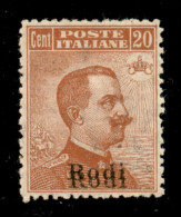 Colonie - Egeo - Rodi - 1918 - 20 Cent Michetti (12a) Con Doppia Soprastampa - Gomma Originale - Ottimamente Centrato - Otros & Sin Clasificación