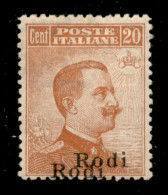 Colonie - Egeo - Rodi - 1918 - 20 Cent (12a) Con Doppia Soprastampa - Gomma Originale - Ottimamente Centrato - Andere & Zonder Classificatie