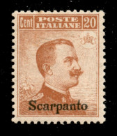 Colonie - Egeo - Scarpanto - 1921 - 20 Cent Michetti (11) - Gomma Originale - Sonstige & Ohne Zuordnung