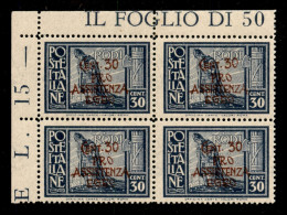 Colonie - Egeo - Occupazione Tedesca Dell'Egeo - 1943 - 30 Cent Su 30 (122) - Quartina Angolare - Gomma Integra (140+) - Andere & Zonder Classificatie