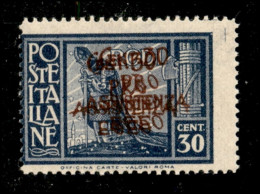 Colonie - Egeo - Occupazione Tedesca Dell'Egeo - 1943 - 30 Cent Pro Assistenza (122b) Con Doppia Soprastampa - Gomma Ori - Autres & Non Classés