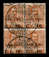 Colonie - Eritrea - 1905 - 15 Cent Su 20 (30) - Quartina Usata (120+) - Other & Unclassified