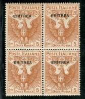 Colonie - Eritrea - 1916 - 20 + 5 Cent Croce Rossa (44) - Quartina - Gomma Integra - Other & Unclassified