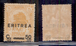 Colonie - Eritrea - 1922 - 50 Cent Su 5 Anna Leone (59c) Con Sbarrette In Basso - Gomma Integra - Other & Unclassified