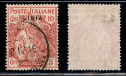 Colonie - Libia - 1915 - 10 Cent Croce Rossa (13a) Usato - Soprastampa Sottile (100) - Andere & Zonder Classificatie