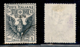 Colonie - Libia - 1915 - 15 Cent Croce Rossa (14a) Usato - Soprastampa Sottile (240+) - Autres & Non Classés