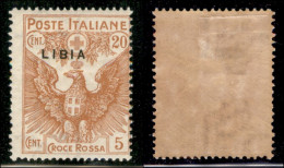 Colonie - Libia - 1916 - 20 Cent Croce Rossa (16a) - Soprastampa Sottile - Gomma Originale (100) - Autres & Non Classés