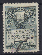 SAN MARINO 1907 STEMMA 15 CENTESIMI N.48 USATO CENTRATO - Usati