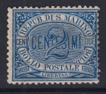 SAN MARINO 1892-94 2 CENTESIMI AZZURRO N.12 G.O MH* - Nuevos